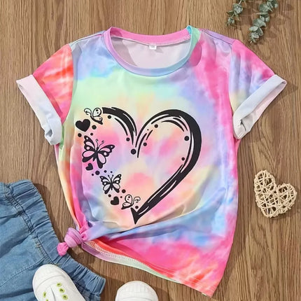 2026 Children's Clothing Girl T-Shirt Short Sleeve Child T-Shirt Vibrant Heart Graphic Casual Kids Summer Clothes Girl Top Tees