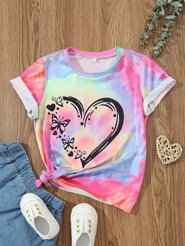 2026 Children's Clothing Girl T-Shirt Short Sleeve Child T-Shirt Vibrant Heart Graphic Casual Kids Summer Clothes Girl Top Tees