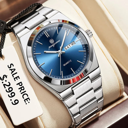 PAAZOMU Luxury Sport Quartz Man Wristwatch Waterproof Luminous Date Week Men Watches Stainless Steel Men's Watch Male Watch+box