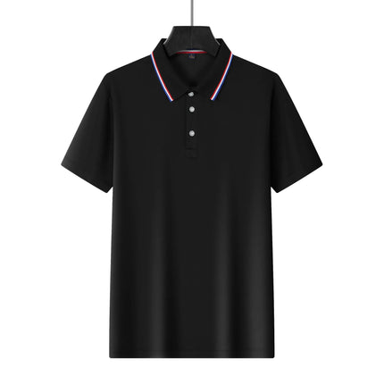 Men's Blue Polo Shirt Short Sleeve Contrast Collar Button Placket Business Casual 2026
