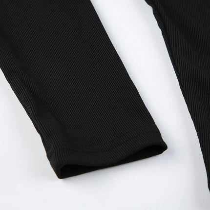 Women's T-shirt Autumn New Black Long Sleeves Crop Top Casual Fashion Zippers T-shirt Lady Turn-down Collar Sexy Tops Clothing