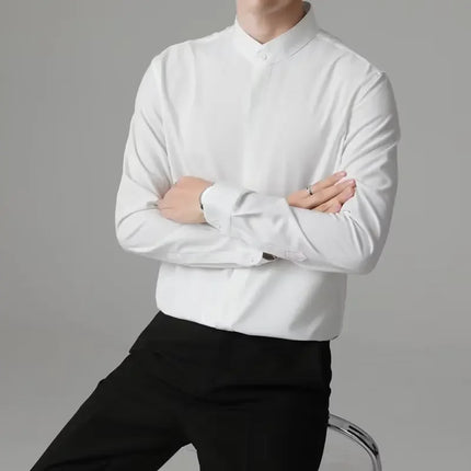 New Autumn Men's Shirt Lightweight Chic Korean Style Slim Fit Ice Silk Long Sleeve Casual Business Shirt Trendy