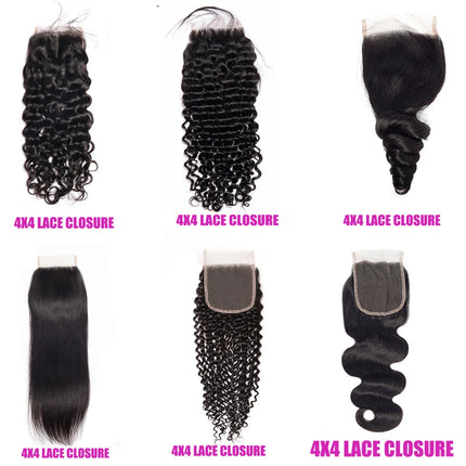 4x4 Loose Wave Closure 12A Human Hair Brazilian Lace Closure Deep Curly Straight Body Wave Lace Closure Remy Human Hair Closure