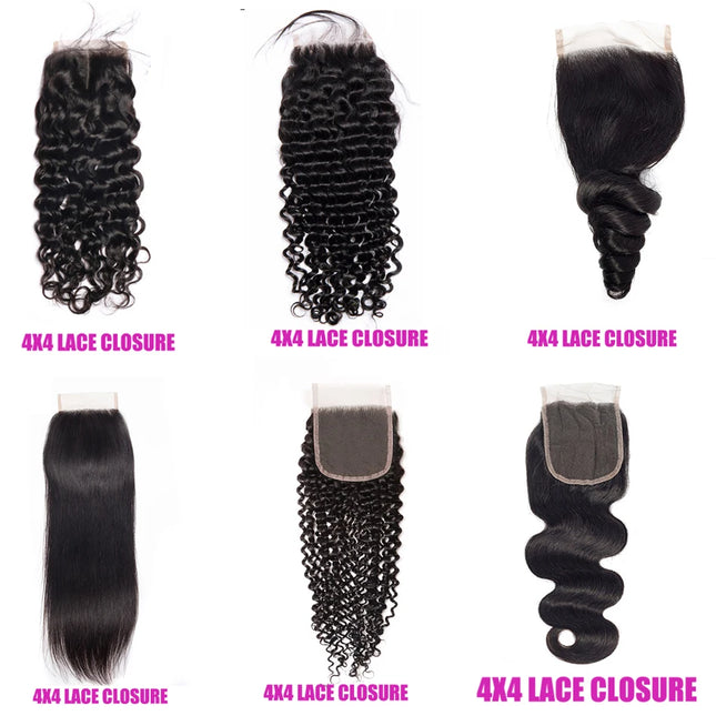 4x4 Loose Wave Closure 12A Human Hair Brazilian Lace Closure Deep Curly Straight Body Wave Lace Closure Remy Human Hair Closure