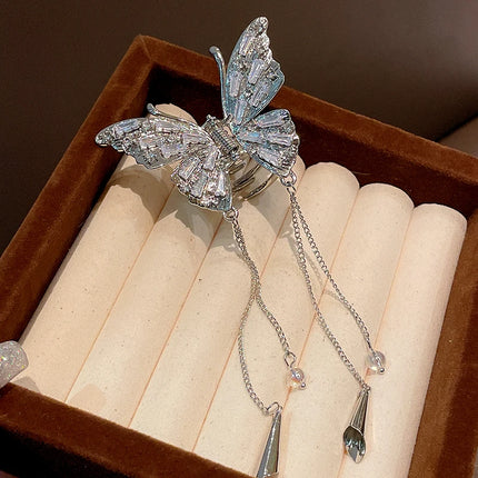 Shiny Rhinestones Butterfly Hair Claw Clips for Women Girl Vintage Long Chain Tassel Claw Clip New Chinese Style Accessories M1
