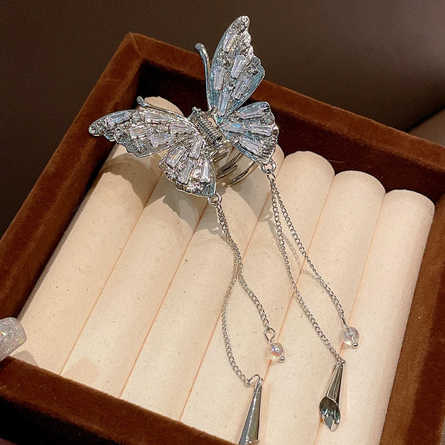 Shiny Rhinestones Butterfly Hair Claw Clips for Women Girl Vintage Long Chain Tassel Claw Clip New Chinese Style Accessories M1