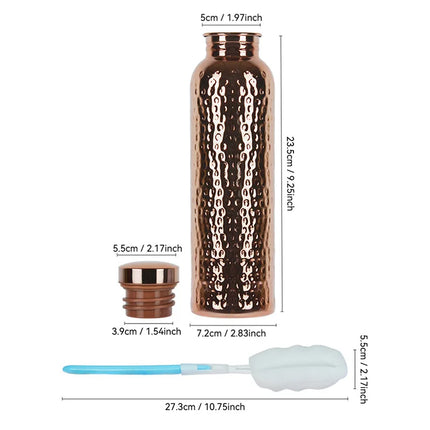 800ML Electroplated Copper Water Bottle One-Click Open Lid Anti-Slip Hammer Pattern Bottle Sports Water Bottle