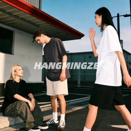 2026 New Summer Couple T-shirts Oversized Cotton T-Shirt Casual High Street Short Sleeves Tee Shirt Basic Solid Color Loose Tops
