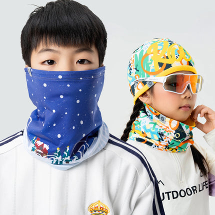 ROCKBROS Children Reversible Warm Scarf Fleece-Lined Ear-Warming Hat High Elasticity Breathable Built-in Drawstring Sports Mask