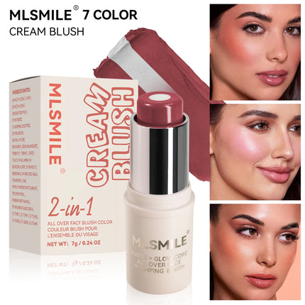 MLSMILE 7 color Shimmer Sandwich Blush Stick Natural Long-lasting Brightening Easy Color Highlighter Stick Two-Color Blush Cream