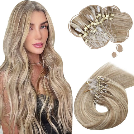 Moresoo Micro Link Hair Extensions Human Hair Micro Loop Hair Cold Fusion 50G Invisible Brazilian PreBonded Remy Micro Ring Hair