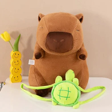 Strawberry Hat Capybara Plush Toy Simulation Turtle Backpack Capibara Stuffed Animals Papa Hand Circle Ring Small size Pendant