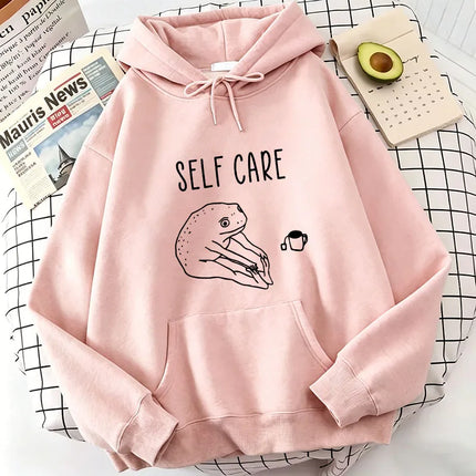 Funny Frog Self Care Harajuku Hoodies Spring Autumn Winter Casual Hoodies Sweatshirts Men Women Pullovers with Pocket