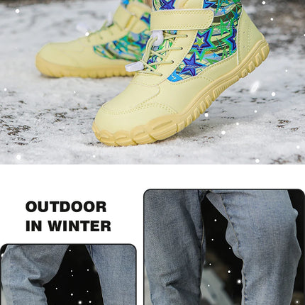 Waterproof Kids Barefoot Snow Boots 2025 New Wide Toe Winter Warm Fur Lined Shoes for Boys Girls Cold Weather Outdoor Sneakers