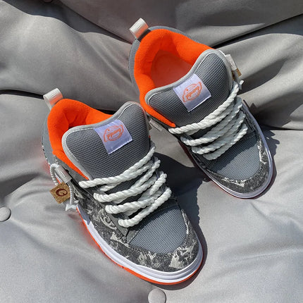 Large Size Men Volcano Gray Low-top Thick Big Tongue Sports Shoes Women Couple Versatile Trend Leisure Skateboarding Shoes