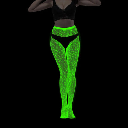 Glowing Green in the Dark Lingerie Women Sexy Erotic Underwear Stocking Porno Costumes Bodystocking Bobysuit Pantyhose