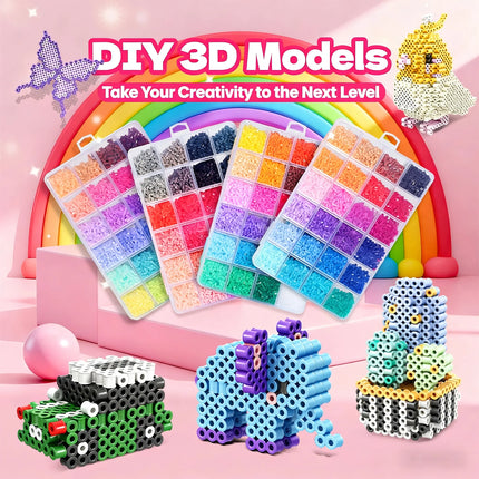 Bestseller 24/48 Colors Fuse Beads Complete Set, 2.6mm Perler Beads for 3D DIY Craft, with Ironing Papers, Gift for Kids Teens