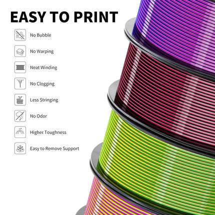 Dual-color PLA Silk 200g 3D Printing Materials 1.75mm 3D Printer Filament for FDM Non-toxic Vacuum Packaging Eco-Friendly