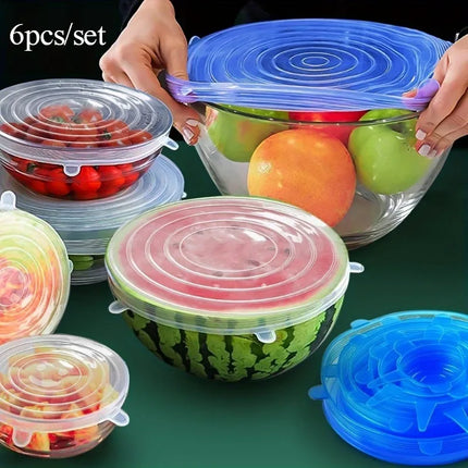 6-Piece Set of Versatile Silicone Stretch Lids - Eco-Friendly, Reusable Covers for Food Storage - Durable, Leak-Proof Seal for B