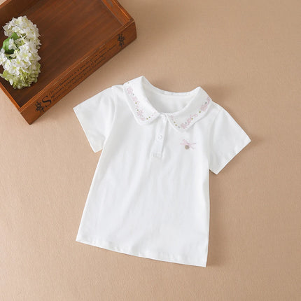 Girls Shirt Summer New Children's Baby Cute Short-sleeved Top Little Girl Cotton Embroidery Shirt
