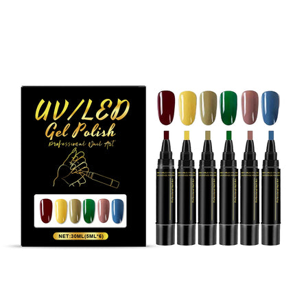 6 Color Nail Polish Pen Bright Color Smooth Drawing Quick Dry Long Wear Easy Grip Portable DIY Nail Creation Nail Art Pens Set
