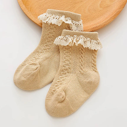 0-3 Years Lace Trim Princess Baby Socks Toddlers Cotton Mesh Breathable Non-slip Long Socks for Newborn Girls
