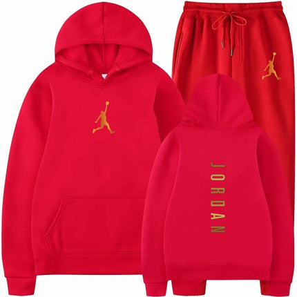 Men's pullovers for autumn and winter, solid-color hoodie + stretch waist jogging pants two-piece set, fashionable outdoor casua
