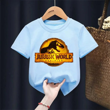 Summer New Cool Dino Print Children's T-shirt Casual Fashion Boys Girls Simple Style Short Sleeve Baby Kids Clothes Harajuku Tops