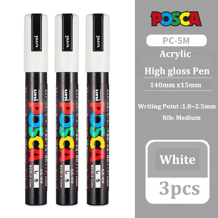 3pc UNI POSCA Marker Pen,White rotulador permanente Black Acrylic Graffiti PC 1M 3M 5M POP Pen For Glass Ceramic Leather Fabric