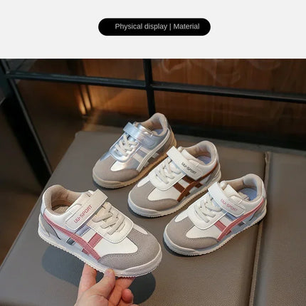 Children Sports Shoes Color Block Sewing Thread Hook Loop Round Toe Soft Soled Thick Flat Shoes Breathable Comfortable Non Slip