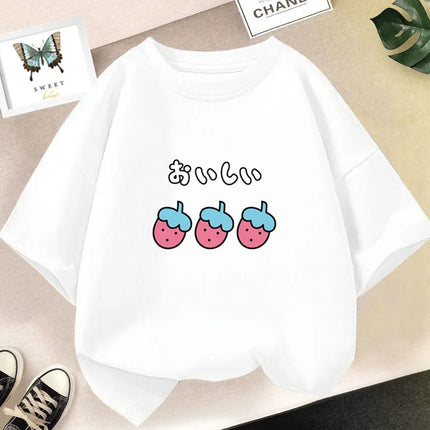 Smile Print Cotton T-Shirt for Girls Casual O Neck Short-Sleeve Kids Fashion Summer T-Shirts Tops Baby Tees Child Clothes