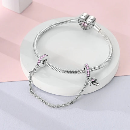 925 Sterling Silver Pink Series Charms Bow Tie Girl Cake Princess Beads Pendant Fit Original Bracelet DIY Jewelry Gift For Woman