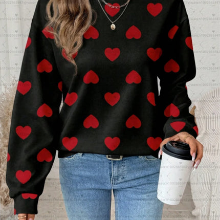 2025 Women Graphic Red Heart Long Sleeve Sweatshirt  Hoodies Women Harajuku Women's Round Neck Sweatshirt Hoodie Females hoodies