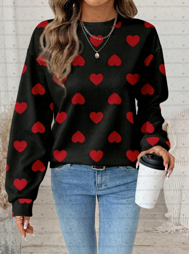 2025 Women Graphic Red Heart Long Sleeve Sweatshirt  Hoodies Women Harajuku Women's Round Neck Sweatshirt Hoodie Females hoodies