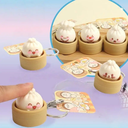 1/2Pcs Decompression Bun Clicker Keychain Mini Steamed Bun Stress Relief Toy Pendant Backpack Hanging Decoration·