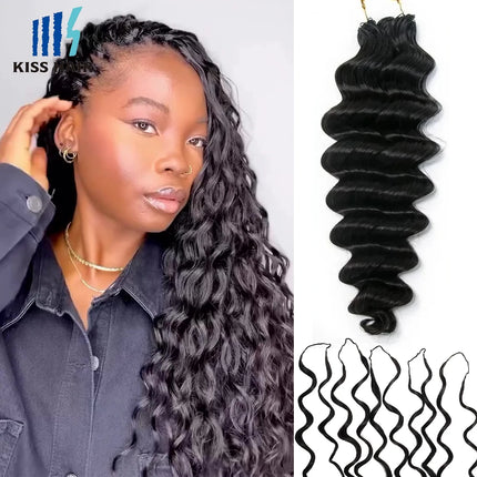 Feathered Deep Wave 240g for Full Head Miracle Knots Crochet 100% Human Hair for Boho Braids Pre-divided Wavy Bulk Hair Bundles
