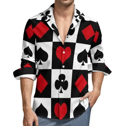 Men's Long Sleeve Shirts Poker Symbols Casual Male Playing Card Suits Shirt Long Sleeve Funny Blouses Spring Clothes Shirts