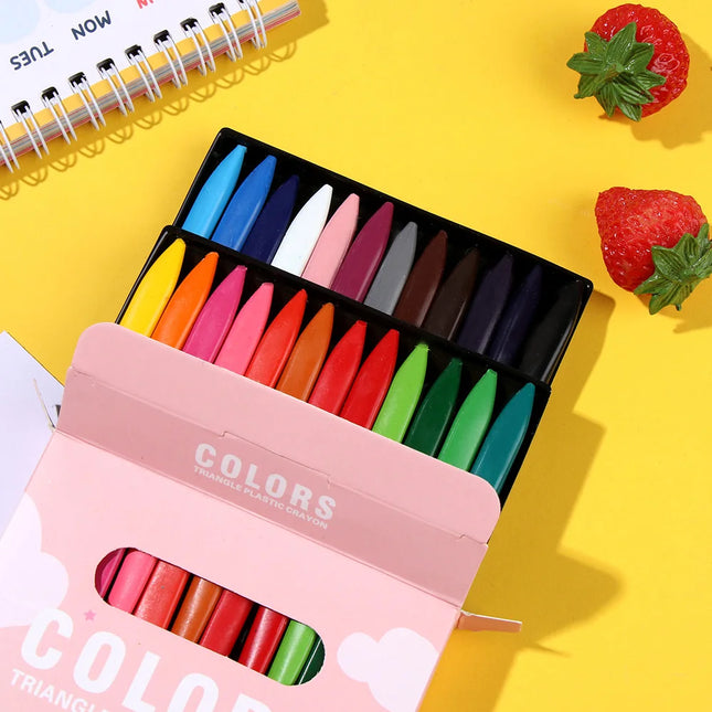 6/12/24/36 Colors Non-Dirty Hand Washable Triangular Plastic Crayons Student Oil Painting Sticks Early Childhood Education Tools