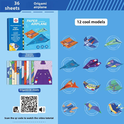 10/36 Sheets 3D Origami DIY Paper Airplane Handgun Educational STEM Toys Craft Kit Enhance Spatial Thinking Gifts