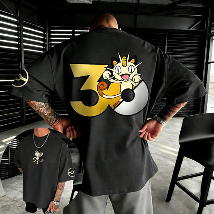 2026 Pokémon 30th Anniversary Meowth Printed T-shirt Summer New Men's and Women's Loose Casual Hip Hop Trendy Short Sleeve Top