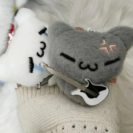 2pcs Cute Guitar Ghost Cat Couple Keychain Mini Crying Cat Doll Plush Keyring