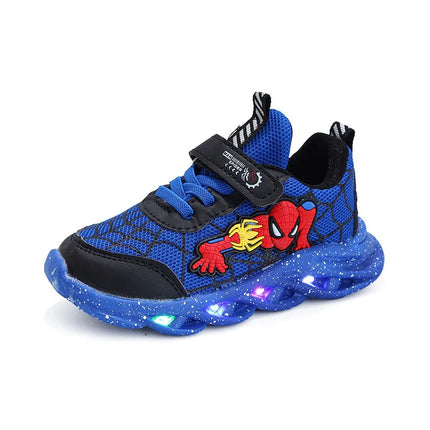 LED Casual Sneakers Red Black For Spring Boys Mesh Outdoor Spider-Man Shoes Children Lighted Non-slip Shoes Size 21-30