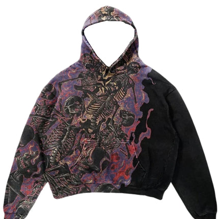 New Trendy men's Hoodie With 3D Skeleton Style Pattern design, Novel Long Sleeved Hoodie With Pockets For Daily Wear