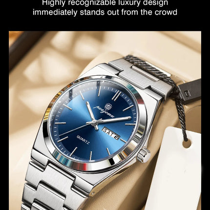 PAAZOMU Luxury Quartz Men's Wristwatch Sport Men Watches Waterproof Luminous Date Week Stainless Steel Men's Watch Male Reloj+box