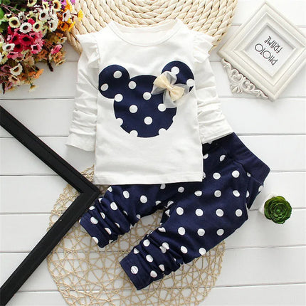 Stumbling toddler girl cartoon long sleeved set T-shirt+pants 2-piece children's fashion baby jacket newborn cotton set
