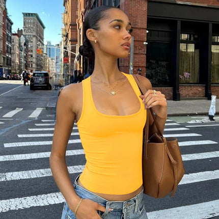 Hugcitar 2025 Summer Solid Straps Sexy Slim Crop Tank Top Women Casual Y2K Clothes Streetwear Party Sport Festival Wholesale
