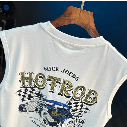 2025 Summer New Sports Fitness Loose Sleeveless Tank Top Men's Sweat Absorbing Trendy Printed T-shirt