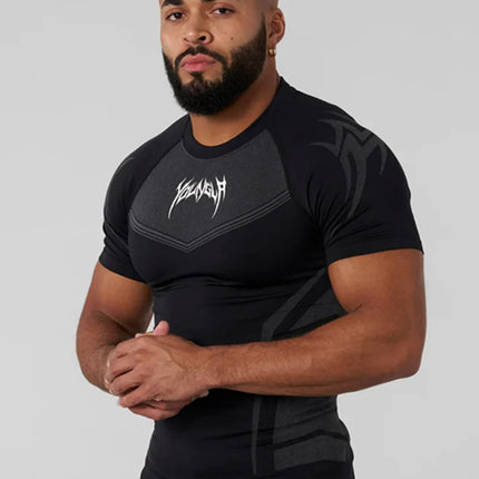 New Men Gym T-shirt High elasticity bodybuilding fitness quick dry short sleeve men's sports Casual tops trend running T-shirt