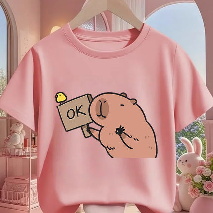 Kids Capybara Cute Kawaii T Shirt Summer Boys Girls Cartoon Crew Neck Fashion Street Casual Clothing 3 14Y