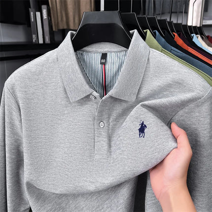 100% pure cotton luxury men's long-sleeve polo shirt designer brand Paul pony embroidery soft comfort spring autumn casual T-shirt